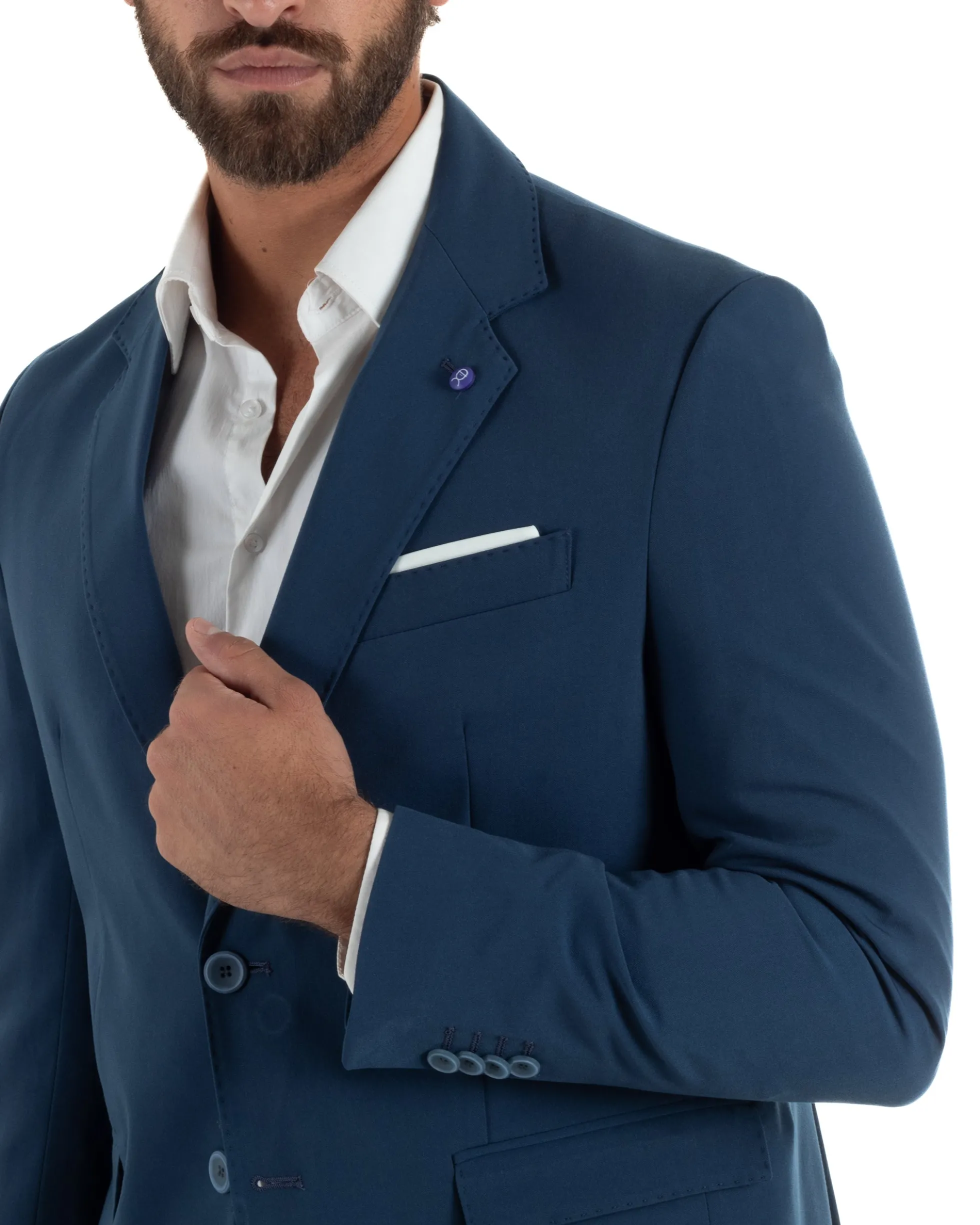 Abito uomo monopetto completo giacca pantaloni slim fit blu GIOSAL-AE1253A