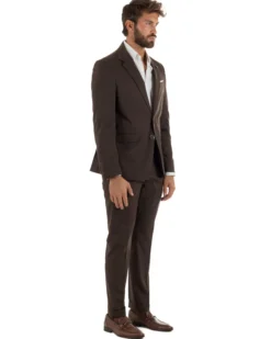 Abito uomo monopetto completo giacca pantaloni slim fit marrone GIOSAL-AE1255A