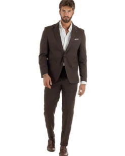 Abito uomo monopetto completo giacca pantaloni slim fit marrone GIOSAL-AE1255A