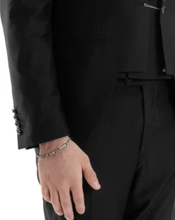 Abito Uomo Monopetto Damascato Vestito 3 Pezzi Completo Panciotto Sposo Plastron Nero AE1130A