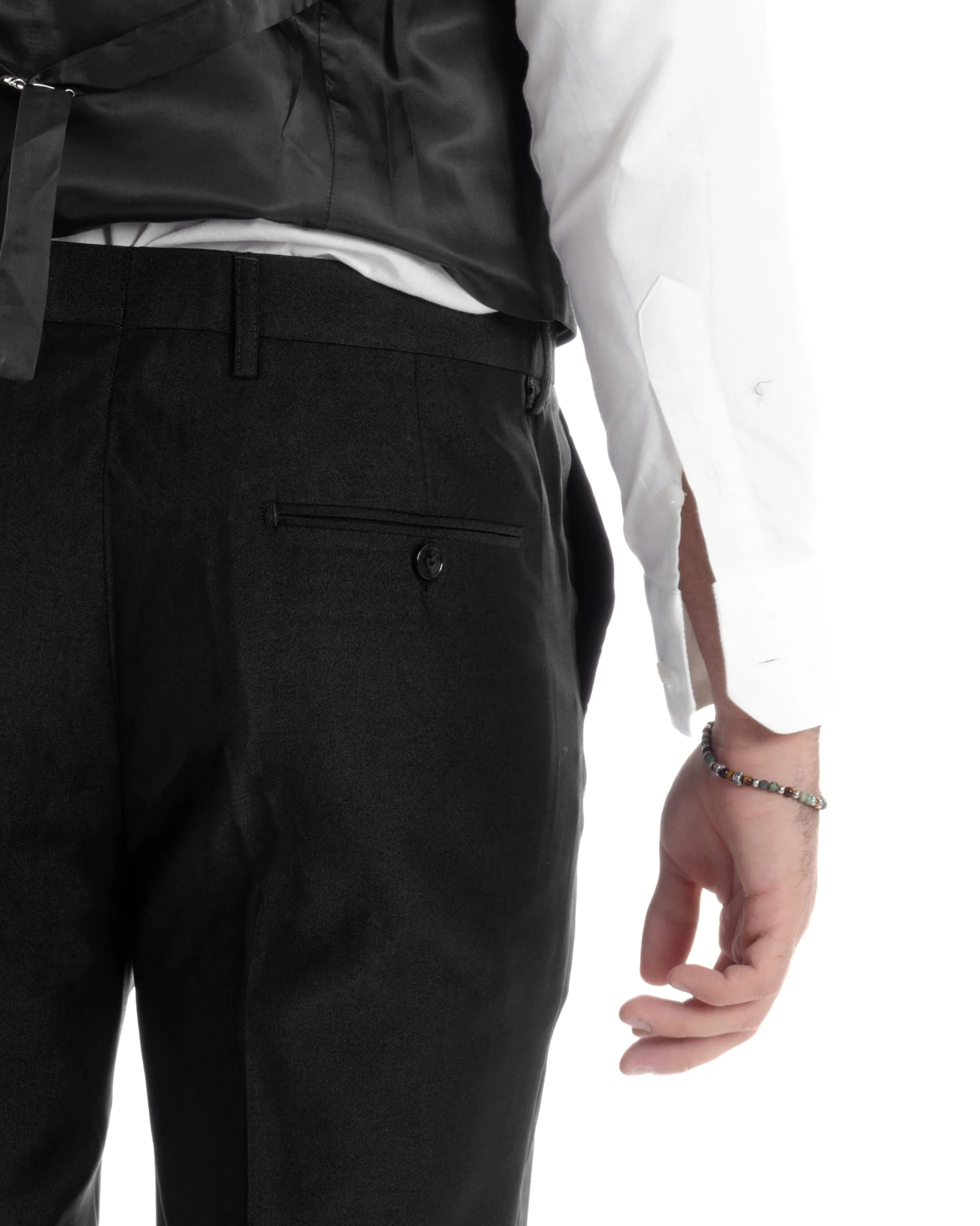 Abito Uomo Monopetto Damascato Vestito 3 Pezzi Completo Panciotto Sposo Plastron Nero AE1130A