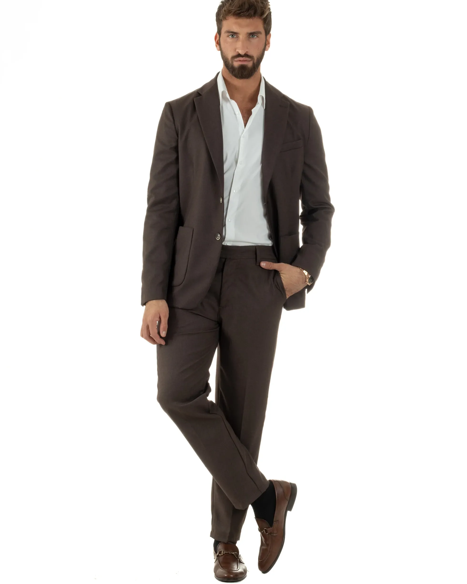 Abito Uomo Monopetto Lana Classico Sartoriale Marrone AE1199A