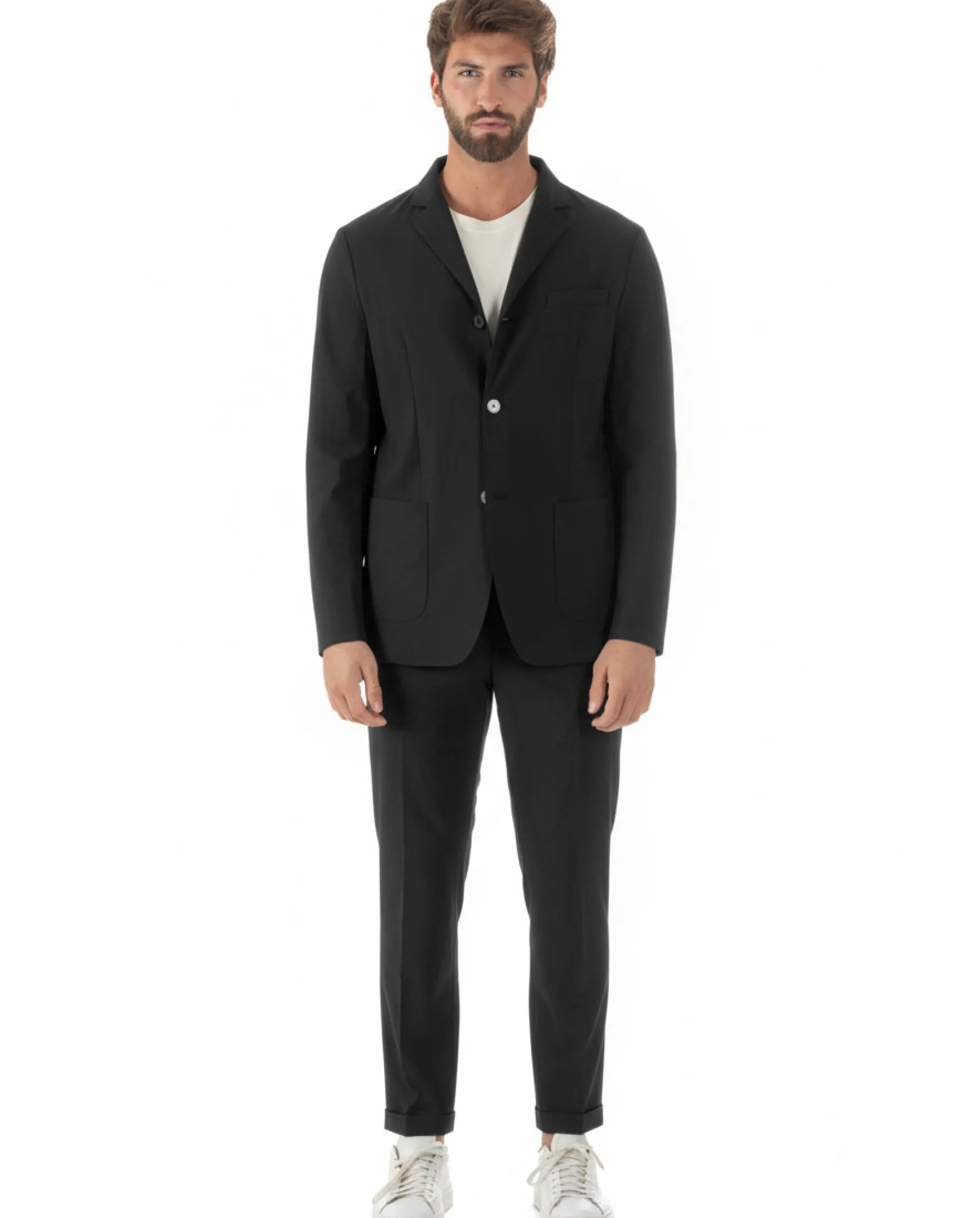 Abito uomo monopetto no stiro completo impermeabile giacca pantaloni nero GIOSAL-AE1238A
