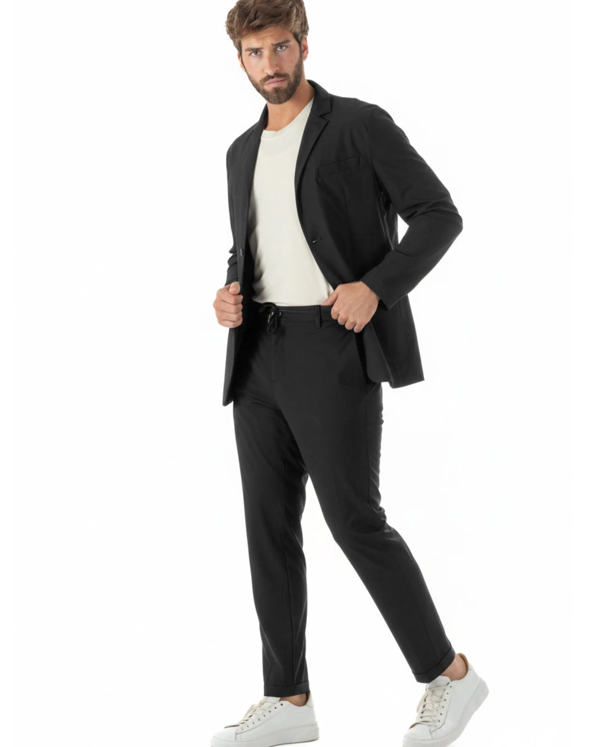 Abito uomo monopetto no stiro completo impermeabile giacca pantaloni nero GIOSAL-AE1238A