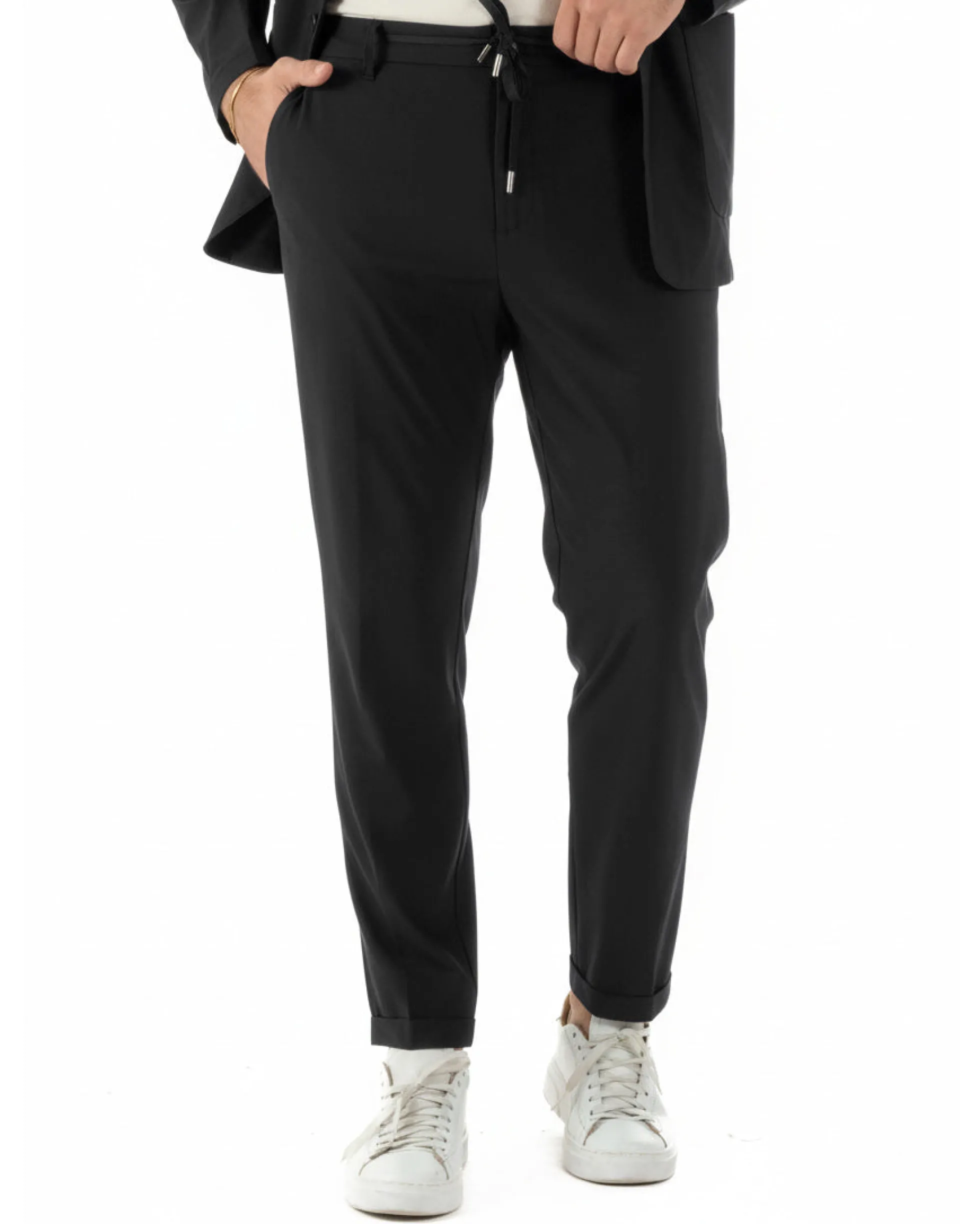 Abito uomo monopetto no stiro completo impermeabile giacca pantaloni nero GIOSAL-AE1238A