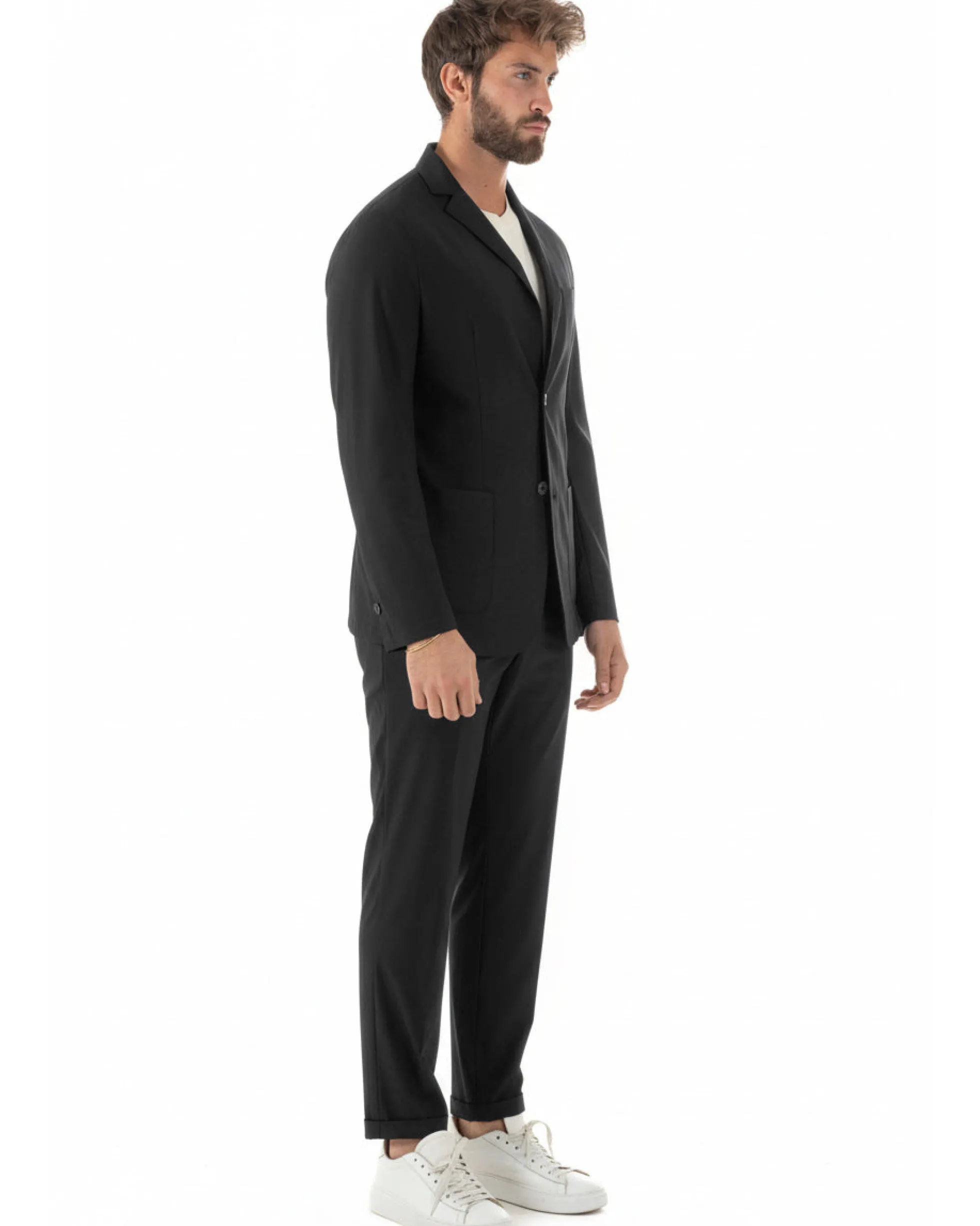Abito uomo monopetto no stiro completo impermeabile giacca pantaloni nero GIOSAL-AE1238A