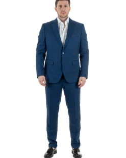Abito Uomo Monopetto Vestito Viscosa Completo Taglie Comode Blu Melangiato TCAE1007A