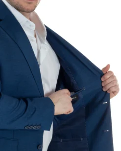 Abito Uomo Monopetto Vestito Viscosa Completo Taglie Comode Blu Melangiato TCAE1007A