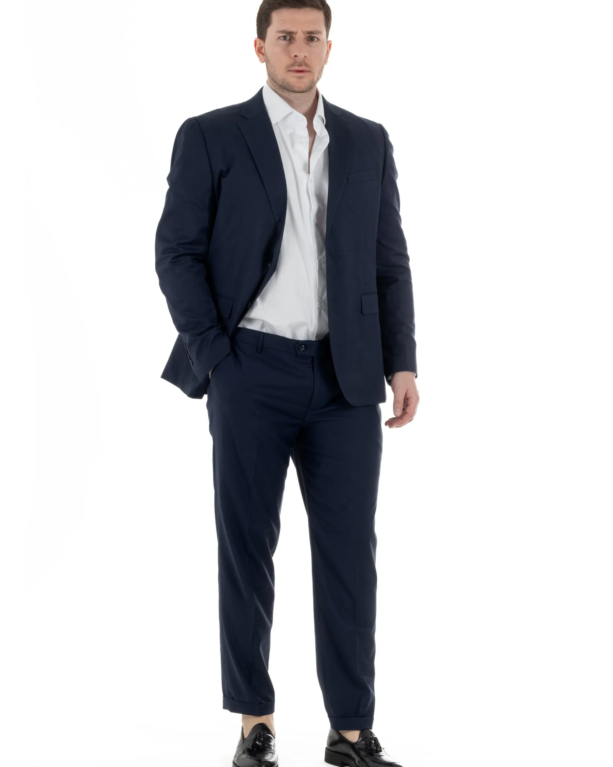 Abito Uomo Monopetto Vestito Viscosa Completo Taglie Comode Blu TCAE1010A