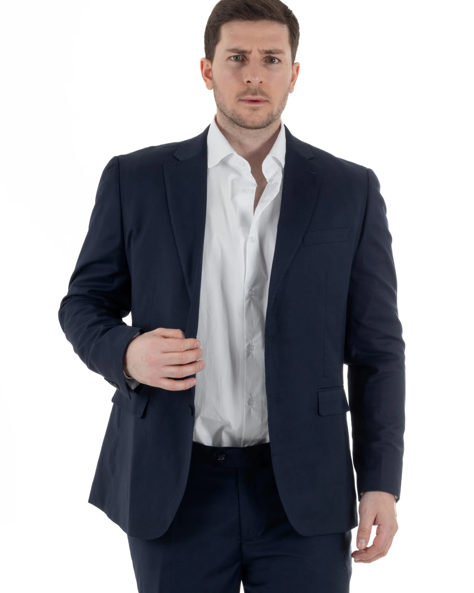 Abito Uomo Monopetto Vestito Viscosa Completo Taglie Comode Blu TCAE1010A