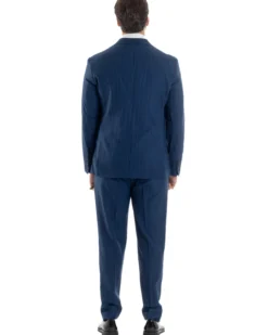 Abito Uomo Monopetto Vestito Gessato Giacca Con Pochette Pantaloni Completo Elegante Blu GIOSAL-AE1108A