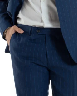Abito Uomo Monopetto Vestito Gessato Giacca Con Pochette Pantaloni Completo Elegante Blu GIOSAL-AE1108A