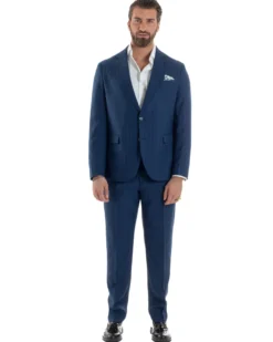 Abito Uomo Monopetto Vestito Gessato Giacca Con Pochette Pantaloni Completo Elegante Blu GIOSAL-AE1108A