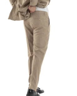 Abito Uomo Monopetto Vestito Gessato Giacca Con Pochette Pantaloni Completo Elegante Beige GIOSAL-AE1109A