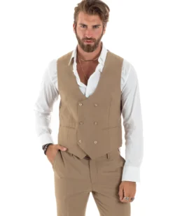 Abito uomo monopetto vestito 3 pezzi completo panciotto camel GIOSAL-AE1096A