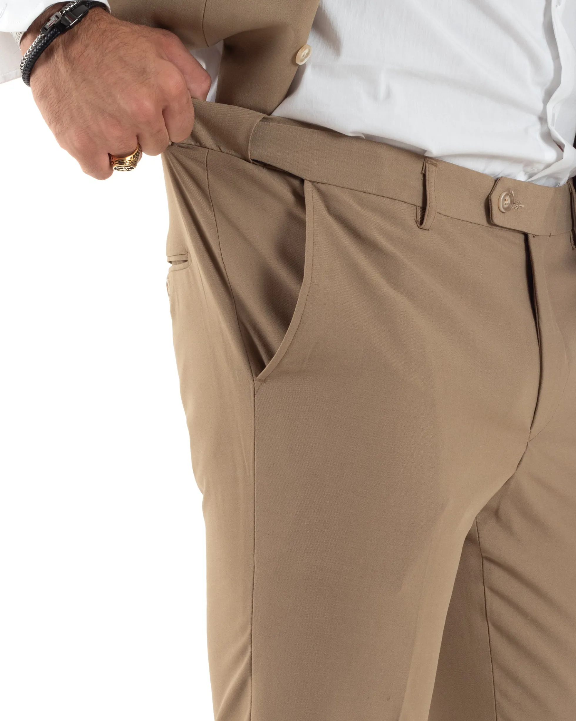 Abito uomo monopetto vestito 3 pezzi completo panciotto camel GIOSAL-AE1096A
