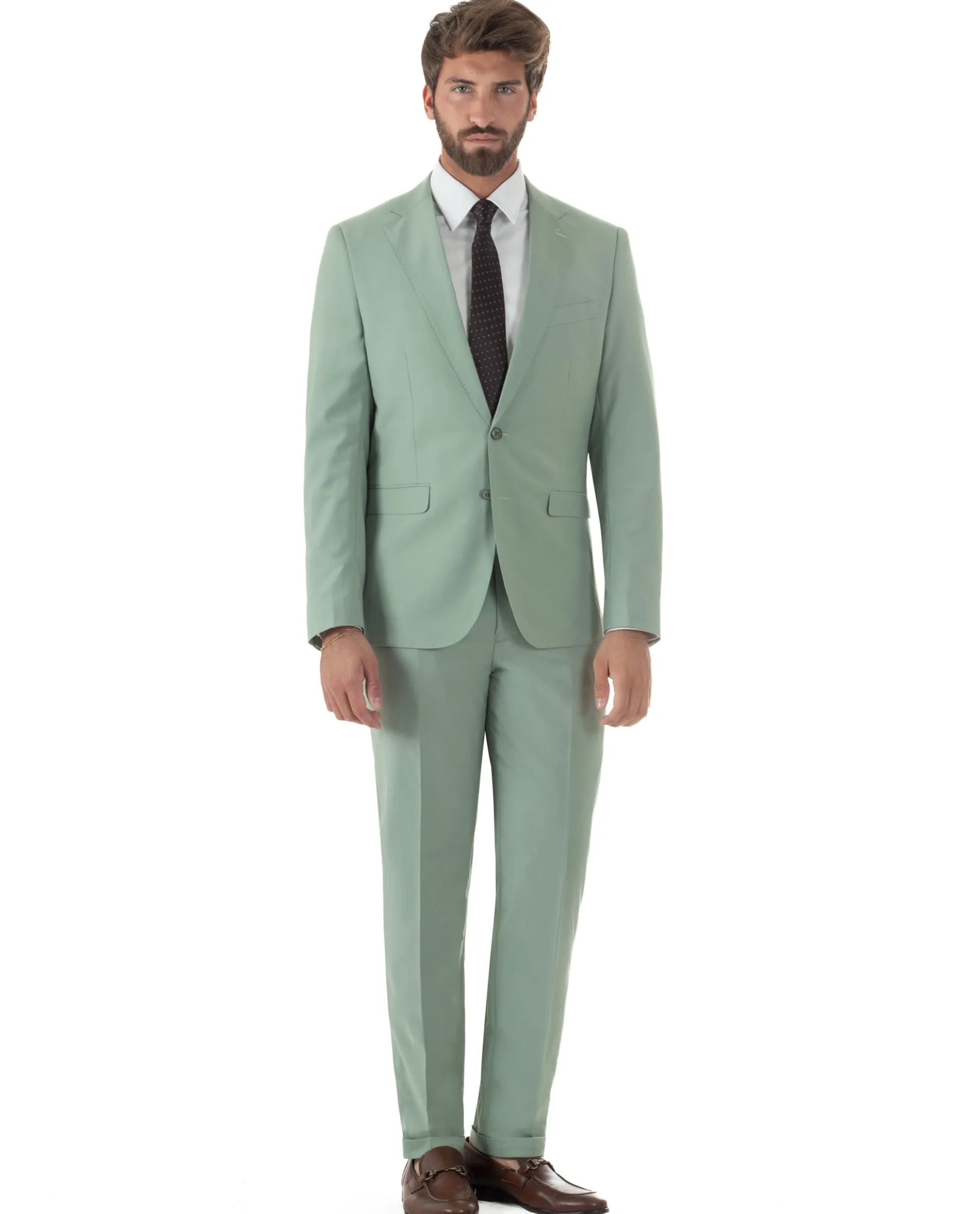 Abito uomo monopetto vestito viscosa completo giacca pantaloni verde salvia GIOSAL-AE1231A