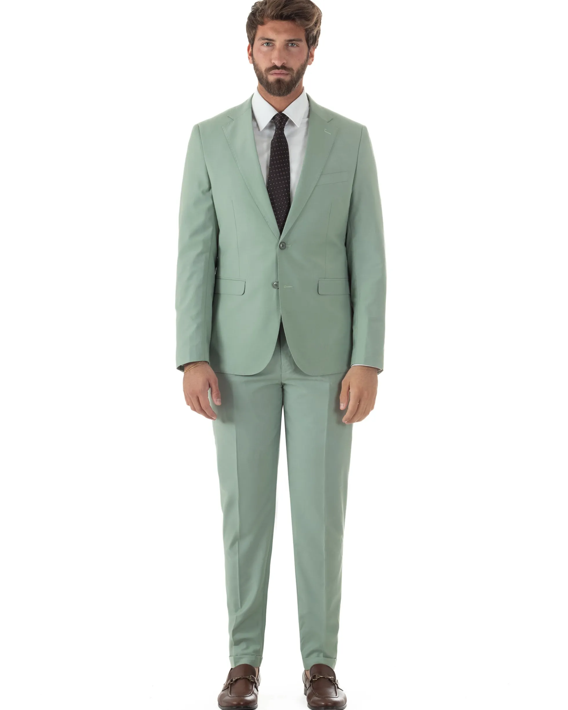 Abito uomo monopetto vestito viscosa completo giacca pantaloni verde salvia GIOSAL-AE1231A