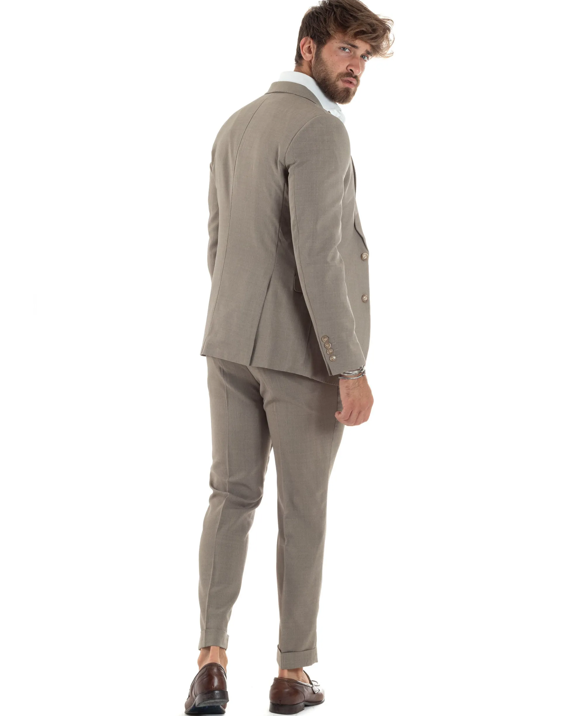 Abito uomo monopetto vestito 3 pezzi completo panciotto beige melangiato GIOSAL-AE1063A