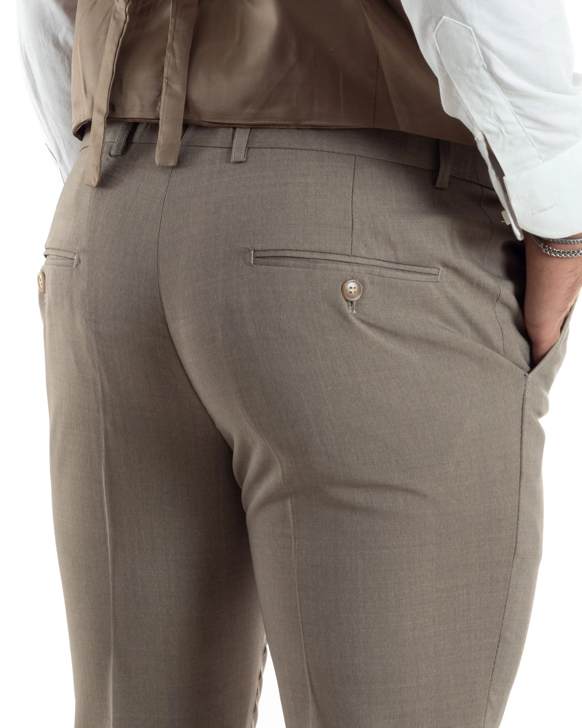 Abito uomo monopetto vestito 3 pezzi completo panciotto beige melangiato GIOSAL-AE1063A