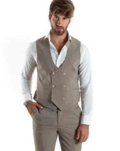 Abito uomo monopetto vestito 3 pezzi completo panciotto beige melangiato GIOSAL-AE1063A