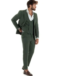 Abito uomo monopetto vestito 3 pezzi completo panciotto verde melangiato GIOSAL-AE1061A