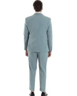 Abito Uomo Monopetto Vestito 3 Pezzi Completo Panciotto Verde Acqua Melangiato AE1114A