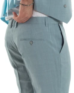 Abito Uomo Monopetto Vestito 3 Pezzi Completo Panciotto Verde Acqua Melangiato AE1114A