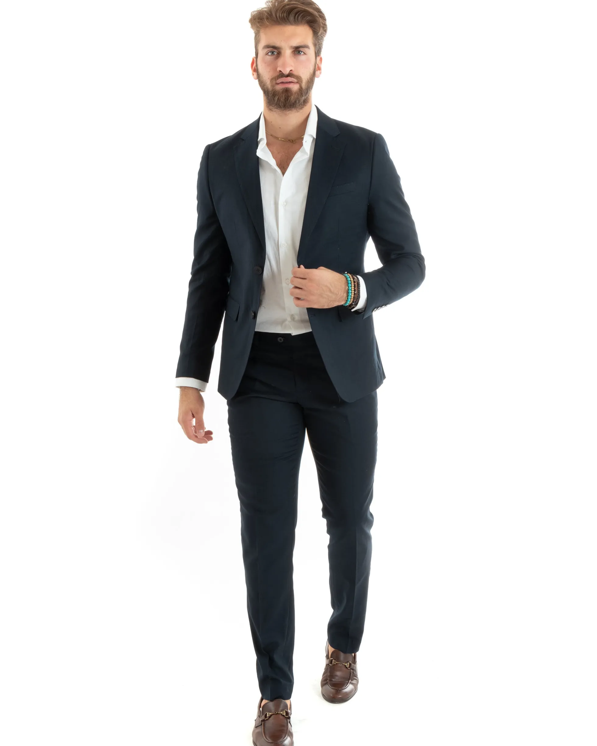 Abito uomo monopetto vestito viscosa completo giacca pantaloni blu GIOSAL-OU2430A