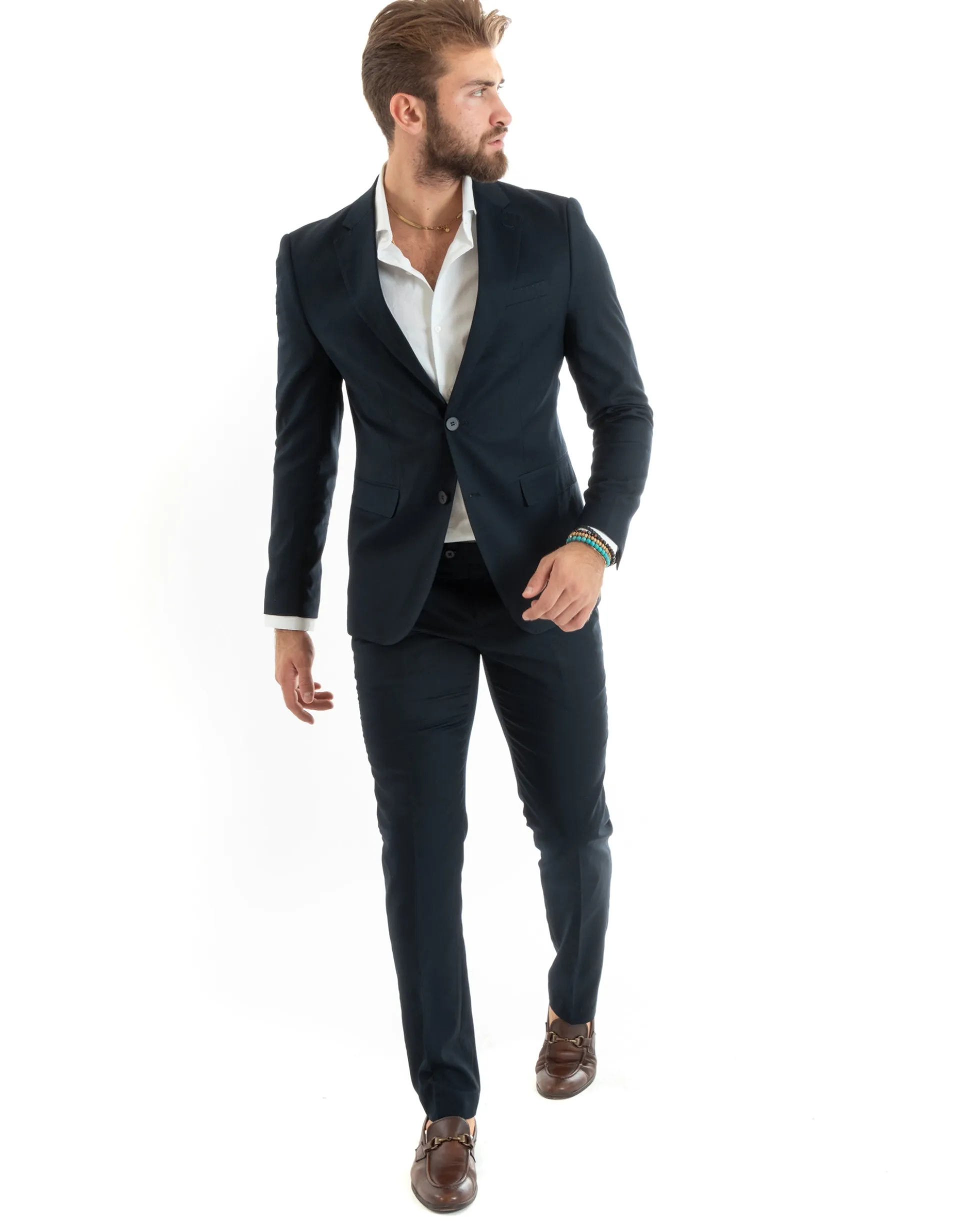 Abito uomo monopetto vestito viscosa completo giacca pantaloni blu GIOSAL-OU2430A