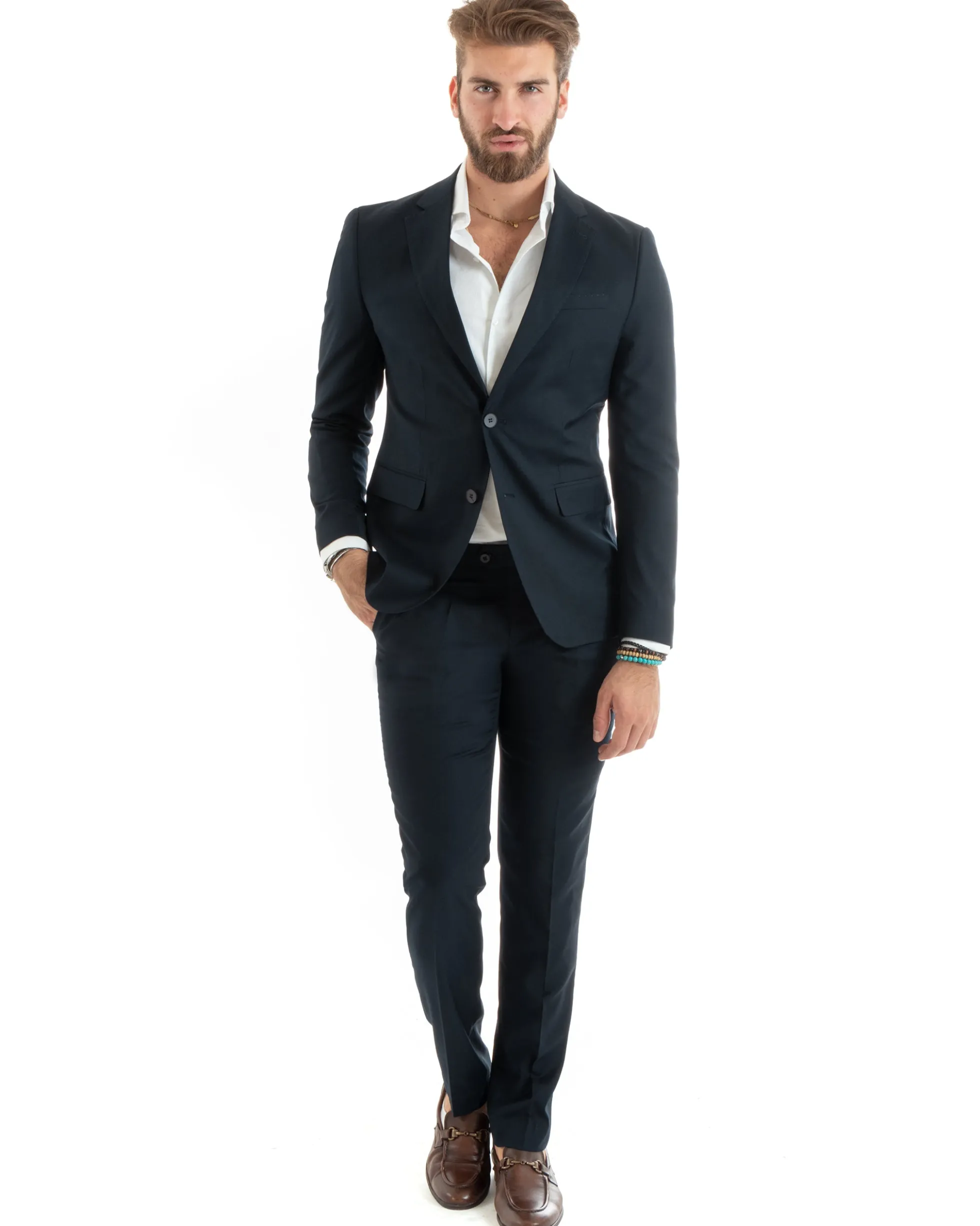 Abito uomo monopetto vestito viscosa completo giacca pantaloni blu GIOSAL-OU2430A