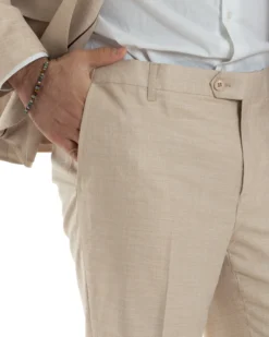 Abito Uomo Monopetto Vestito Viscosa Completo Giacca Pantaloni Beige Melangiato AE1127A