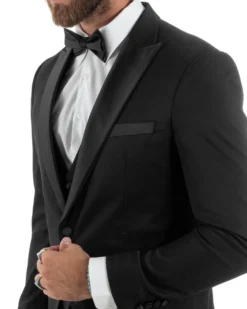 Abito uomo monopetto vestito 3 pezzi completo panciotto smoking raso nero GIOSAL-AE1098A