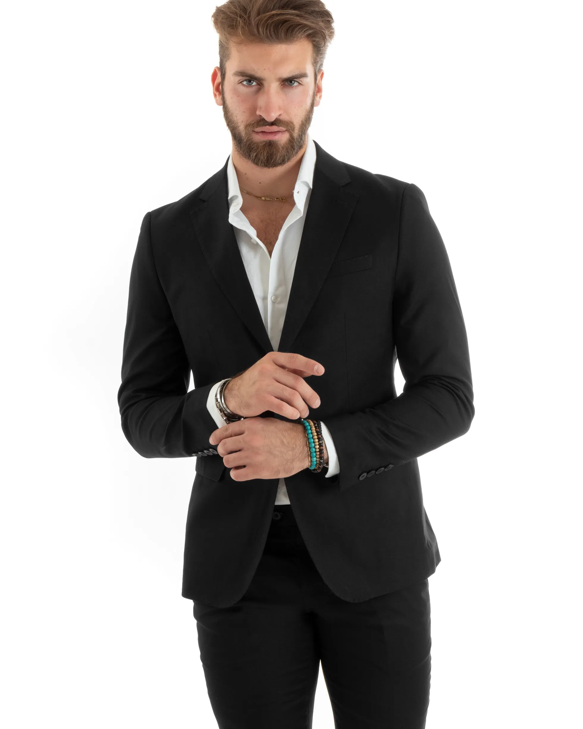 Abito uomo monopetto vestito viscosa completo giacca pantaloni nero GIOSAL-OU2431A