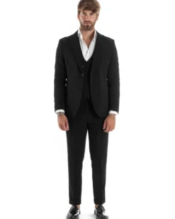 Abito Uomo Monopetto Vestito 3 Pezzi Completo Panciotto Nero AE1067A