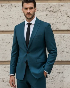 Abito uomo monopetto vestito viscosa completo giacca pantaloni petrolio GIOSAL-AE1129A