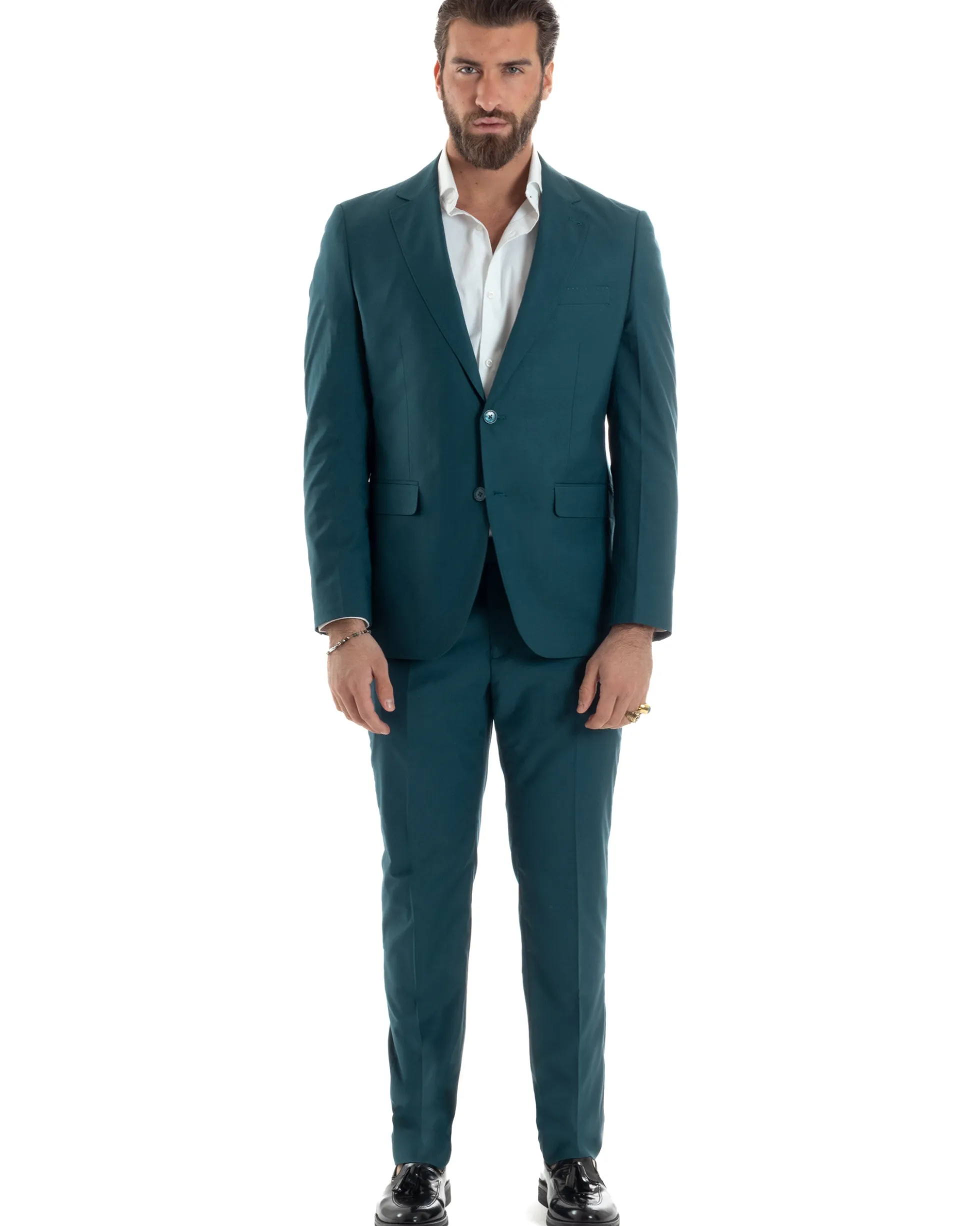 Abito uomo monopetto vestito viscosa completo giacca pantaloni petrolio GIOSAL-AE1129A