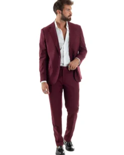Abito uomo monopetto vestito viscosa completo giacca pantaloni bordeaux GIOSAL-AE1181A