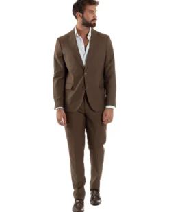 Abito uomo monopetto vestito viscosa completo giacca pantaloni marrone GIOSAL-AE1223A