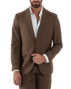 Abito uomo monopetto vestito viscosa completo giacca pantaloni marrone GIOSAL-AE1223A
