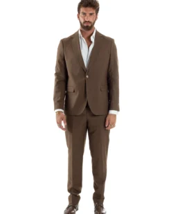 Abito uomo monopetto vestito viscosa completo giacca pantaloni marrone GIOSAL-AE1223A