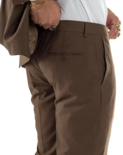 Abito uomo monopetto vestito viscosa completo giacca pantaloni marrone GIOSAL-AE1223A