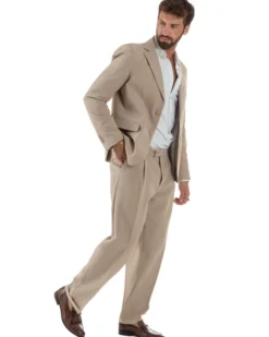 Abito Uomo Monopetto Viscosa Pantaloni Baggy Beige AE1185A