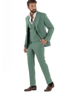 Abito uomo vestito monopetto 3 pezzi panciotto bottoni oro verde salvia GIOSAL-AE1225A