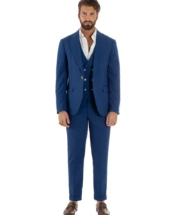 Abito uomo vestito monopetto 3 pezzi panciotto bottoni oro blu royal GIOSAL-AE1227A
