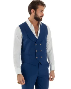 Abito uomo vestito monopetto 3 pezzi panciotto bottoni oro blu royal GIOSAL-AE1227A