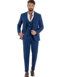 Abito uomo vestito monopetto 3 pezzi panciotto bottoni oro blu royal GIOSAL-AE1227A