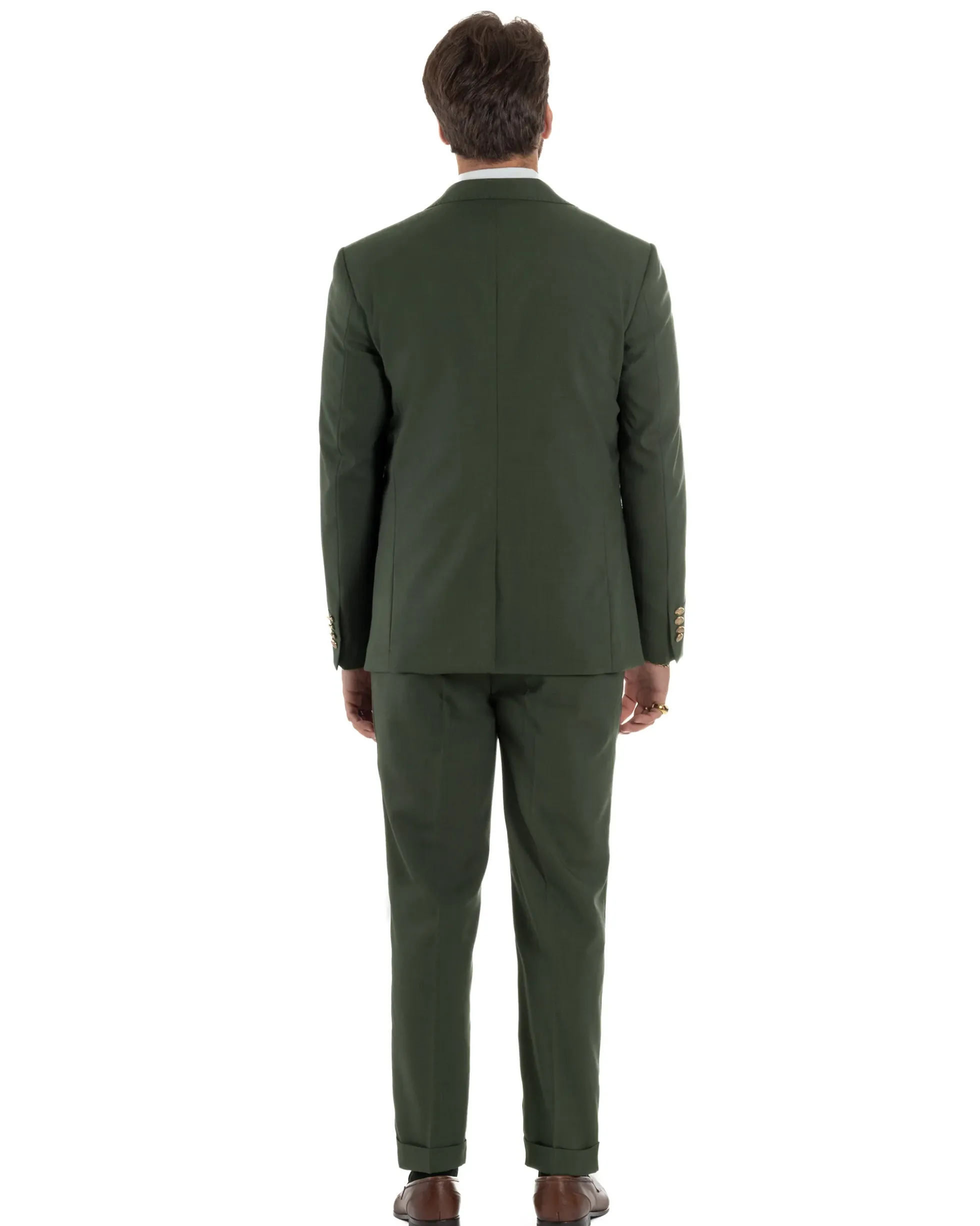 Abito uomo vestito monopetto 3 pezzi panciotto bottoni oro verde militare GIOSAL-AE1226A