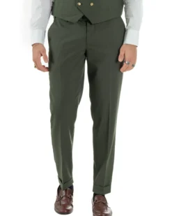 Abito uomo vestito monopetto 3 pezzi panciotto bottoni oro verde militare GIOSAL-AE1226A