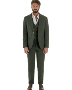 Abito uomo vestito monopetto 3 pezzi panciotto bottoni oro verde militare GIOSAL-AE1226A
